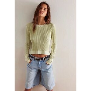 NWT Free People Between The Lines Ribbed Long Sleeve Sweater Green